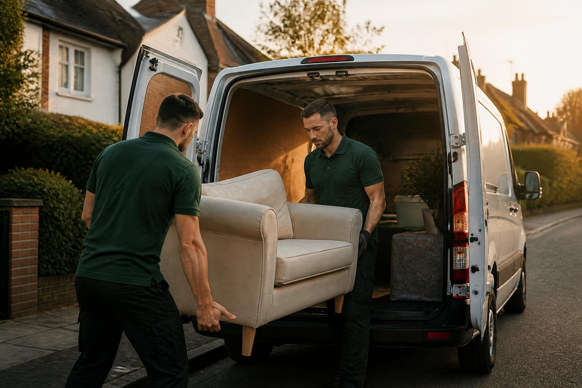 ClearCycle waste removal team loading furniture into a van on a Kent street